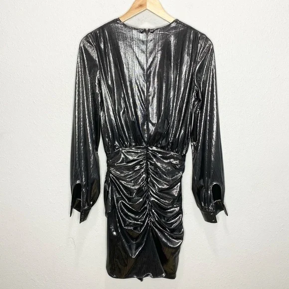 House Of CB Alvona Drape Mini Dress In Gunmetal Silver Small